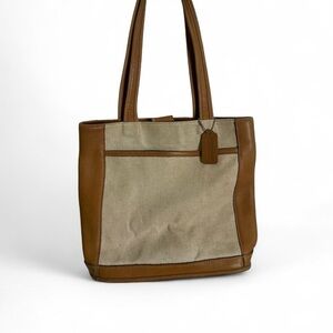 Vintage Cream & Brown Coach Tote